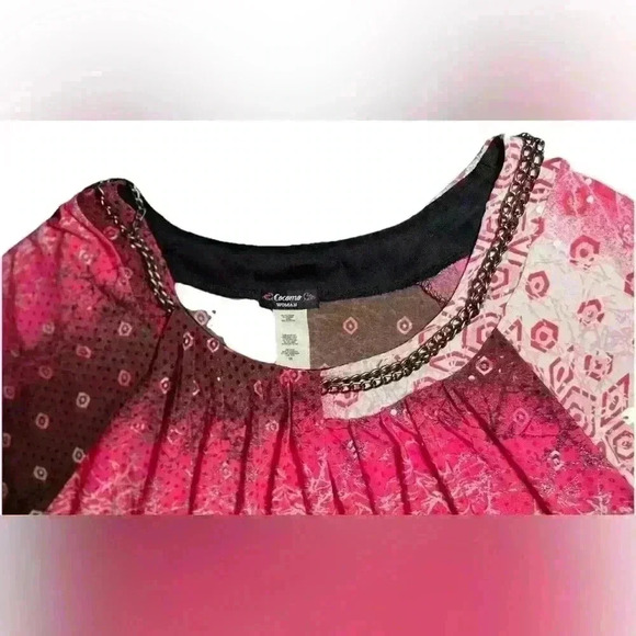 Cocomo Top Womens Sz 3X Multicolor Pink Print Stretch Short Sleeve Blouse EUC - Picture 4 of 8